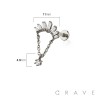 MULTI CZ BAGUETTE BEZEL DANGLE CHAIN TOP 316L SURGICAL STEEL THREADLESS (PUSH IN ) LABRET SET